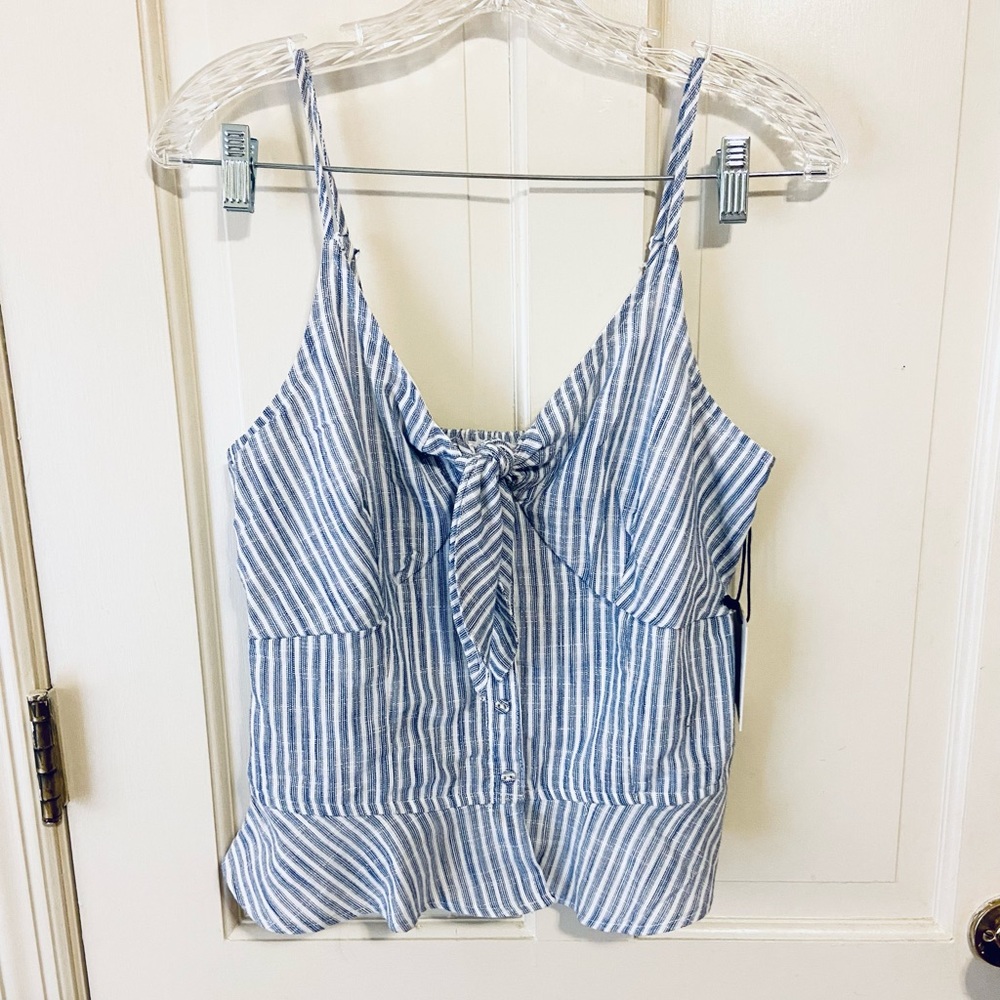 NWT japna linen blue & white striped boho blouse